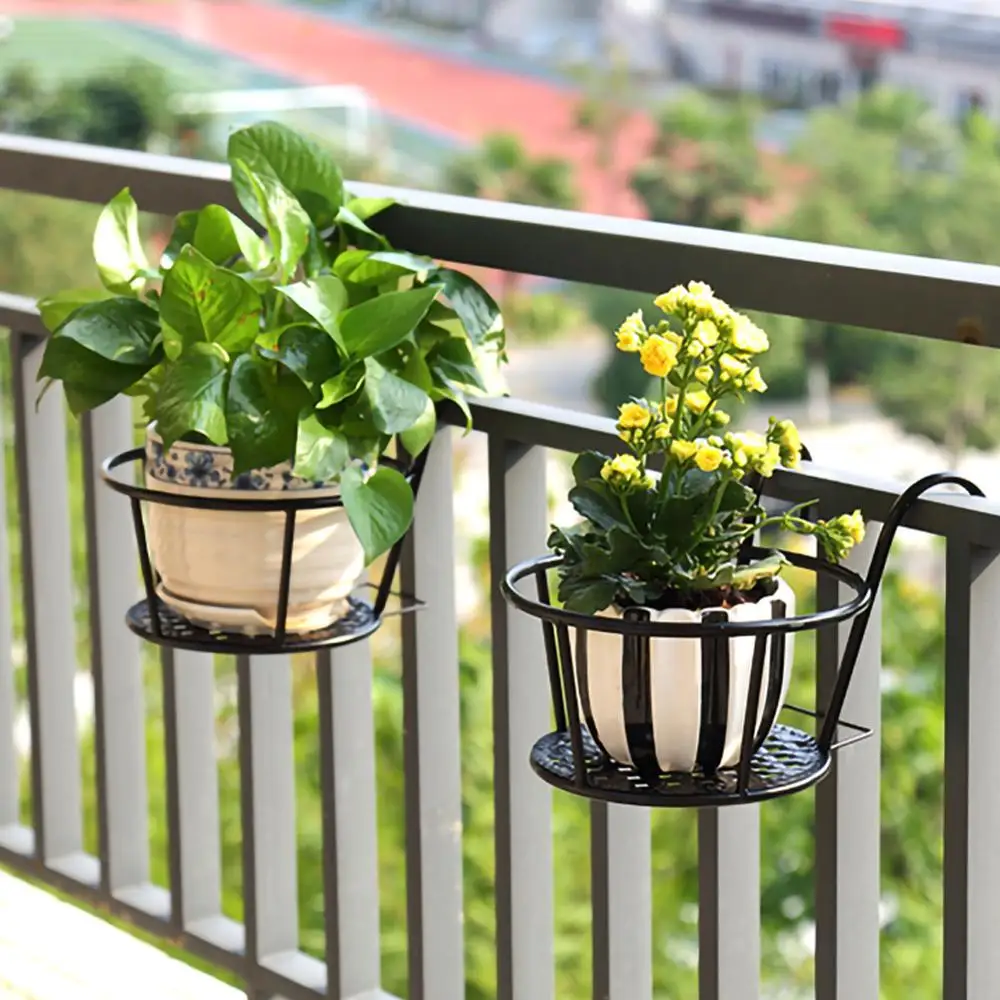 Balkon Hængende Plante Stativer Rundt Flower Pot Rack Gelænder-Hegn, Udendørs Vindue Strygejern Bonsai Stå Dekoration