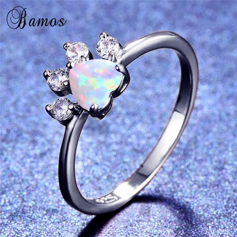 Bamos Søde Farve Klo Ring Fine Blå/Pink/Hvid Ild Opal Ring I Sølv Farve Dyr Ring For Kvinder FashionJewelry