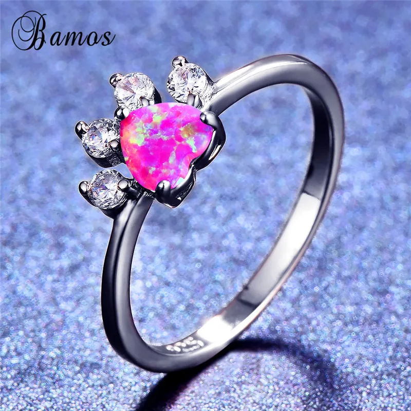Bamos Søde Farve Klo Ring Fine Blå/Pink/Hvid Ild Opal Ring I Sølv Farve Dyr Ring For Kvinder FashionJewelry