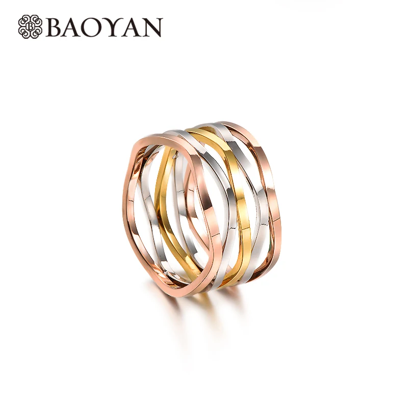 Baoyan Mode Uregelmæssige Vielsesringe Stor Bred Rustfrit Stål Ringe, Rose Guld, Sølv, Guld Plating Krydse Finger Ringe Til Kvinder