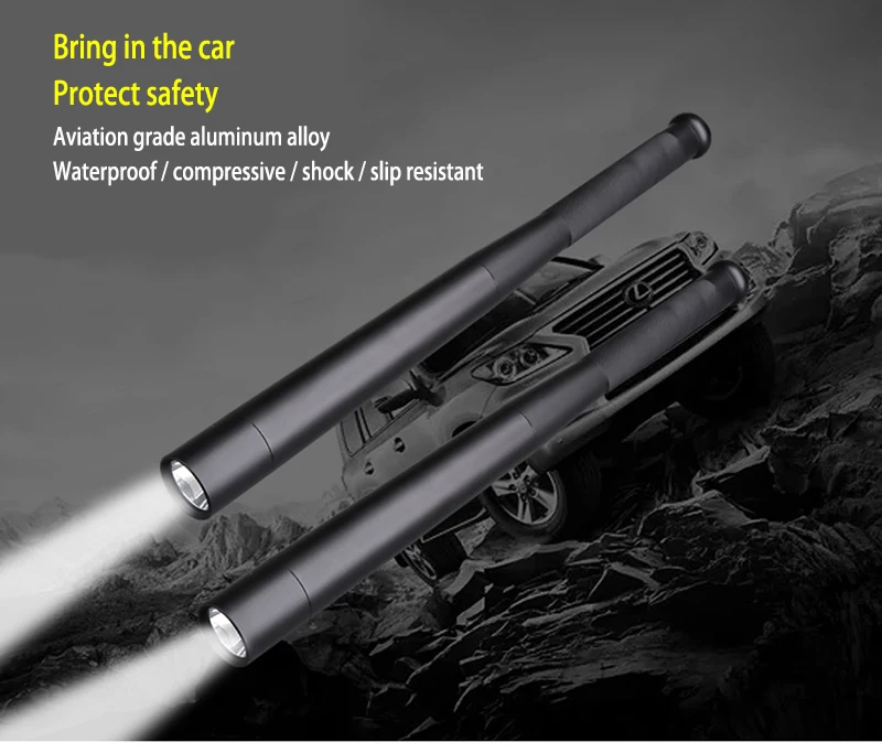 Baseball Bat Lommelygte LED vandtæt aluminium legering Fakkel selvforsvar lommelygte recahrgeable 18650 lommelygte power bank