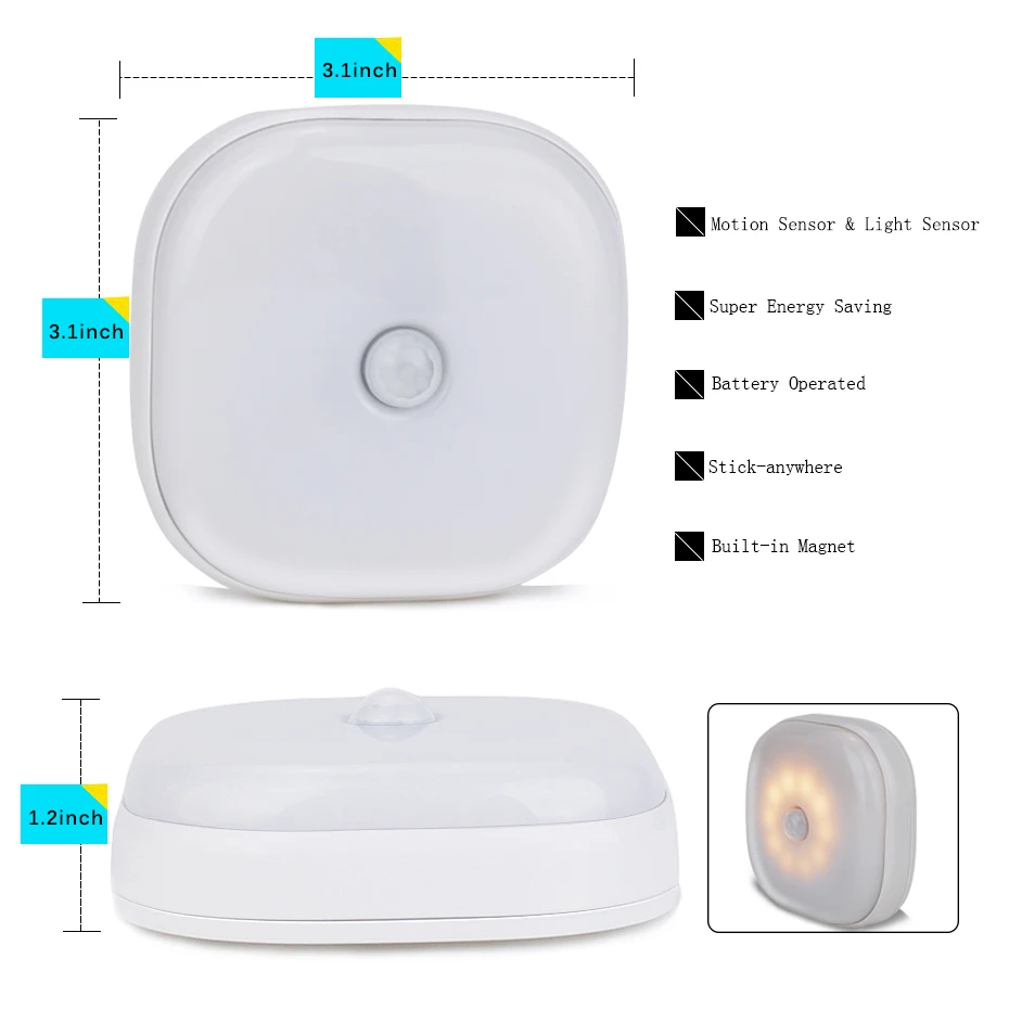 Batteridrevet Mini-Led Sensor Light Væg Lampe 10 Lysdioder Nat, Motion Sensor Lys Varm Hvid Kold Hvid WC Toilet Lys