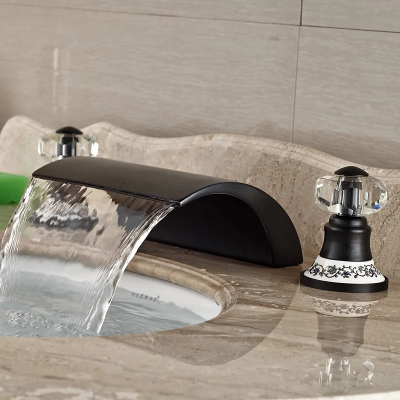 Bedste Kvalitet Udbredt 3 Hul Vandfald Tud Badeværelse Badekar Armatur, Håndvask Vask Blandingsbatterier Monteret Dæk