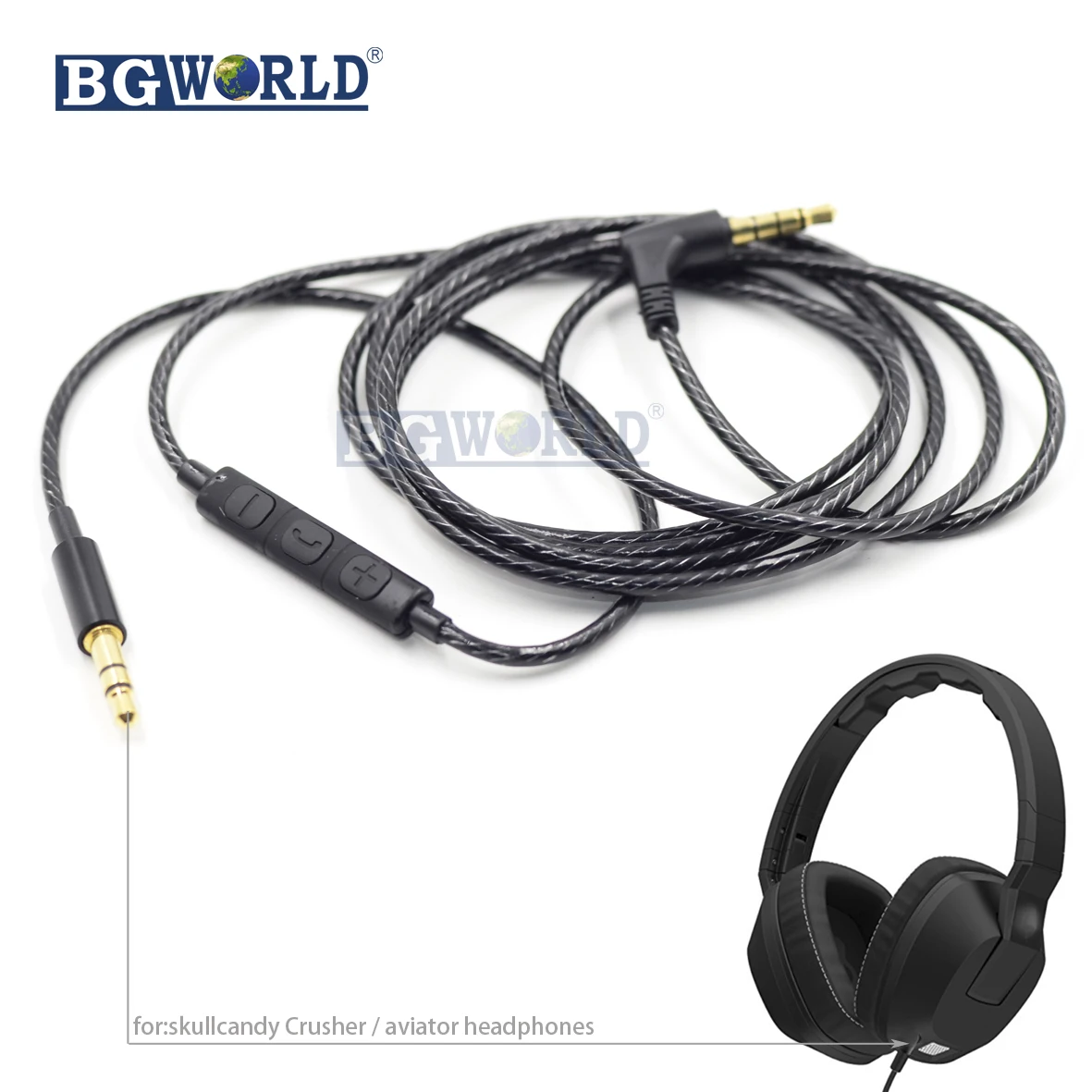 BGWORLD Udskiftning lydkabel med fjernbetjening til Skullcandy Knuser / Aviator hovedtelefoner headset hovedtelefon kabler