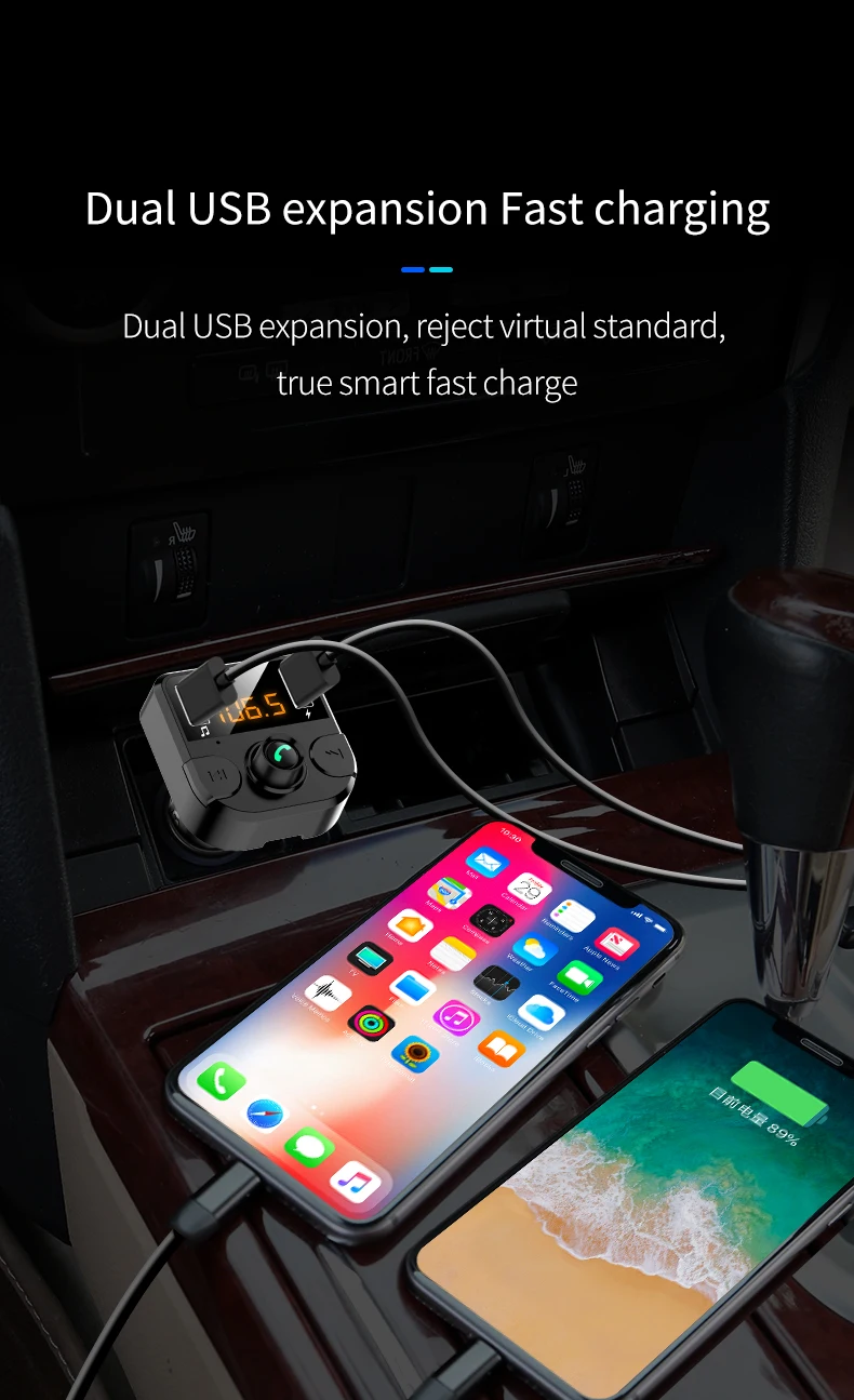 Bil FM-Senderen Modulator Bluetooth-5.0 bilsættet Med 3.1 Dual USB Oplader Auto Lyd MP3-Afspiller Bil FM Transmiter Håndfri