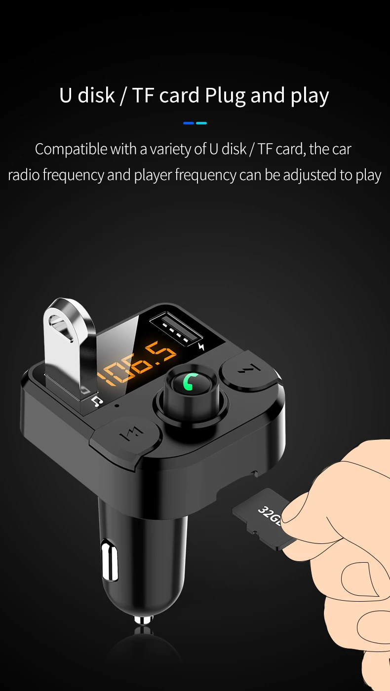 Bil FM-Senderen Modulator Bluetooth-5.0 bilsættet Med 3.1 Dual USB Oplader Auto Lyd MP3-Afspiller Bil FM Transmiter Håndfri