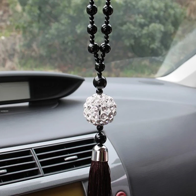 Bilen Tilbehør Vedhæng Rearview Spejl Hængende Ornament Buddha Perler Replica Krystalkugle Lucky Charm Omhæng