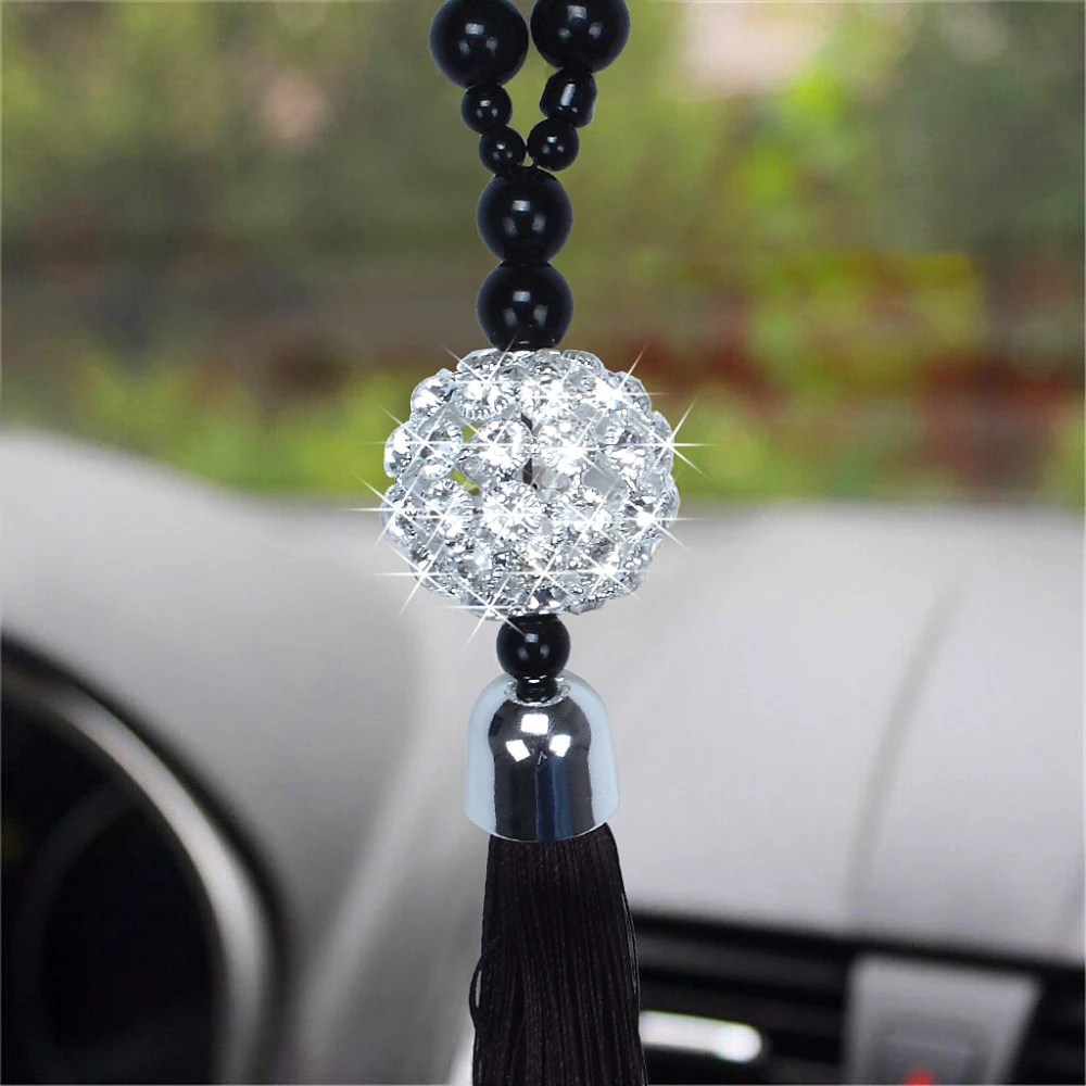 Bilen Tilbehør Vedhæng Rearview Spejl Hængende Ornament Buddha Perler Replica Krystalkugle Lucky Charm Omhæng