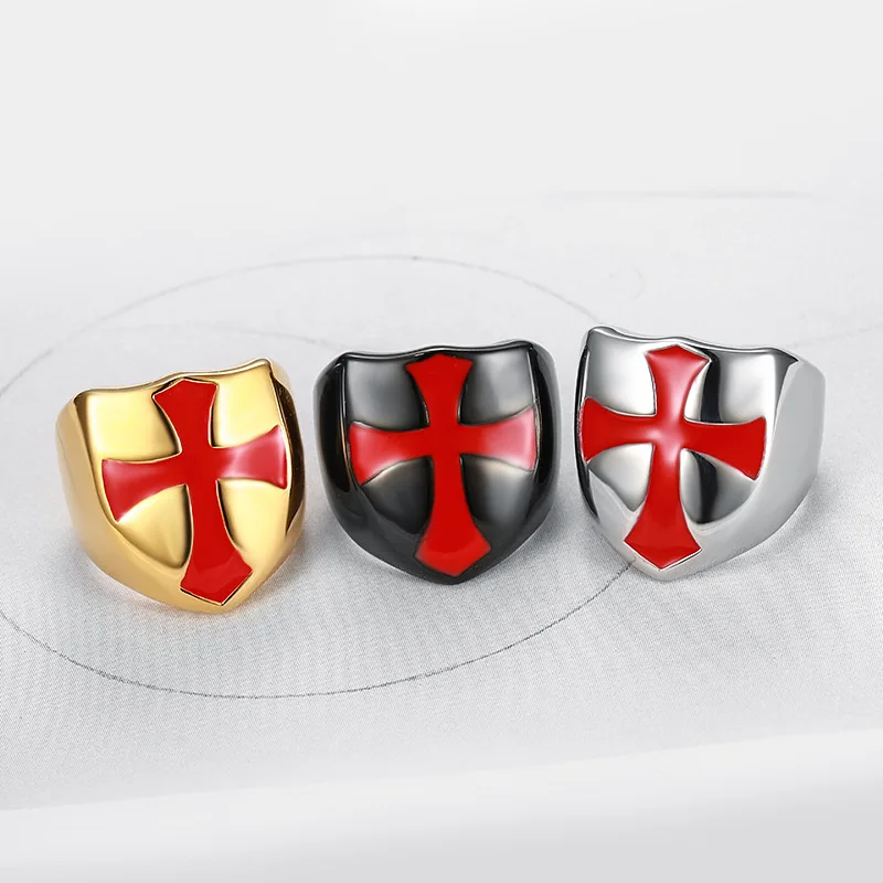 Black Knights Templar Rustning Crusader på Tværs af Ringe til Mænd, Titanium, Rustfrit Stål Hip Hop Ringe Kristne Kirke Smykker Gave