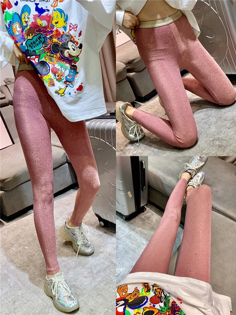 Blingbling Push-Up Leggings Kvinder, Høj Talje Pailletter Mode Strække Is Silke Sexet Tynde Træning Leggings Leggins Mujer Leginsy