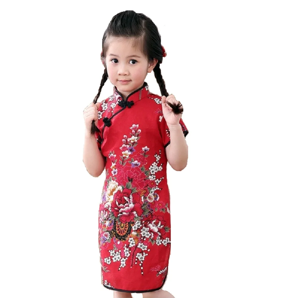 Blomst Pige Kjoler Sommer Blomme Børn Qipao Kinesiske nytår piges Bryllup Tøj, Udstyr Blomster Chi-Pao Kjole Top