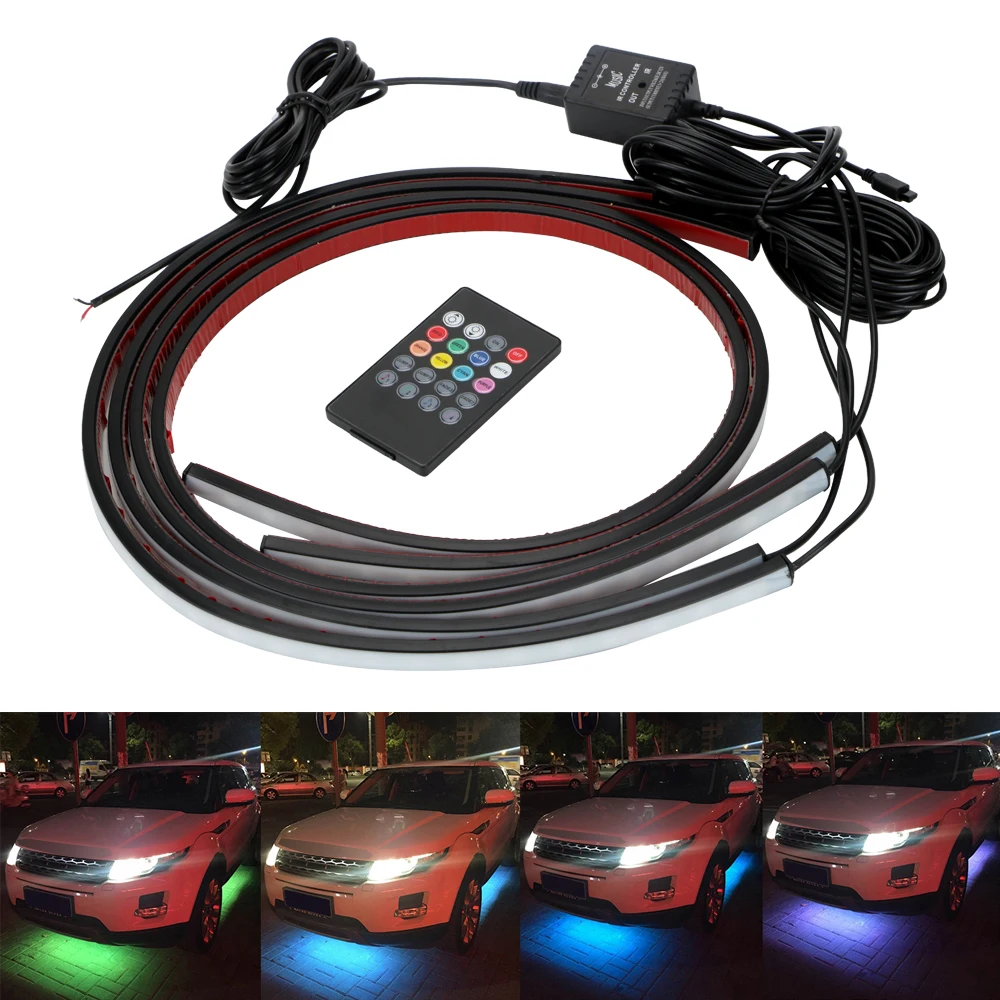 Blottere 4x8 Farver RGB Bil Atmosfære Lampe LED Humør Omgivende Lys Døren Bunden Dekoration Trådløs Lyd Sensor Auto Tilbehør