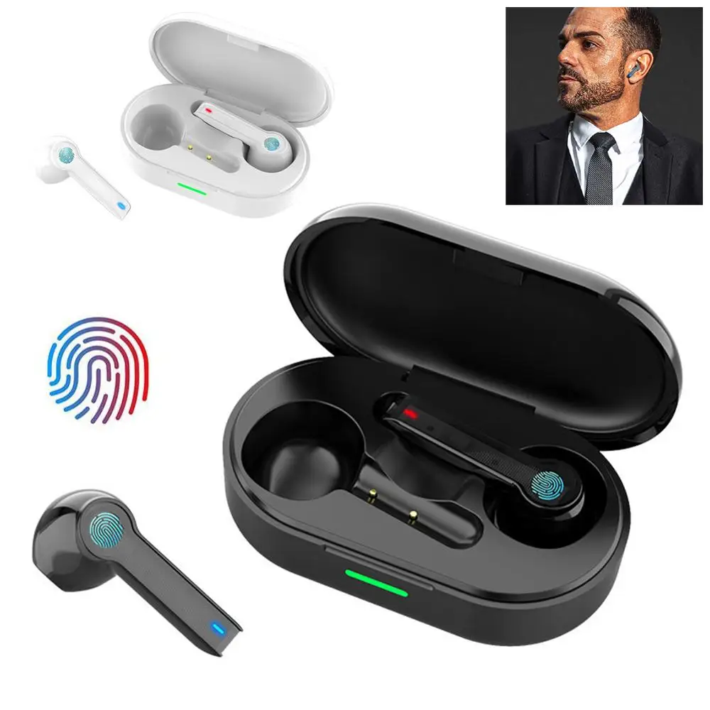 Bluetooth-5.0 Øretelefoner TWS Fingeraftryk Røre Headsettet HiFI Stereo-I-øret Øretelefoner Trådløse Hovedtelefoner til sport Kører Træning
