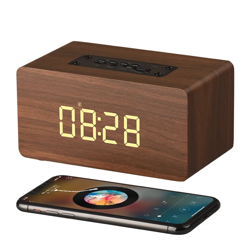 Bluetooth Højttaler Fm-Clockradio Baggrundslys Desktop Home Decor Træ-Wireless Clockhome Support Aux-Tf Usb-Musik Afspiller