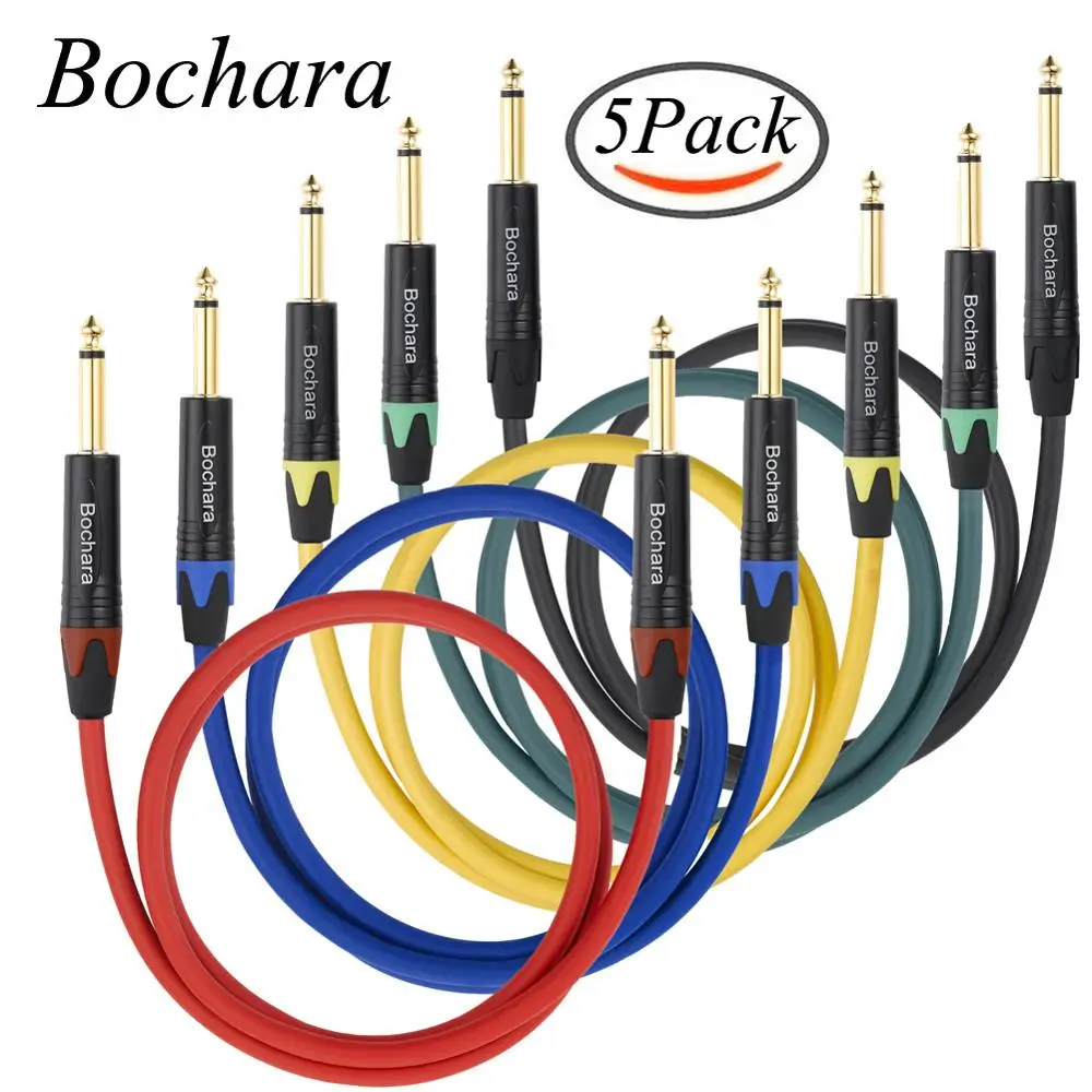 Bochara Farverige 1/4 Tommer 6.5 mm Jack til 6,5 mm Jack Guitar instrument OFC Kabel-Audio Kabel-Folie+Flettet Afskærmet 5Pack