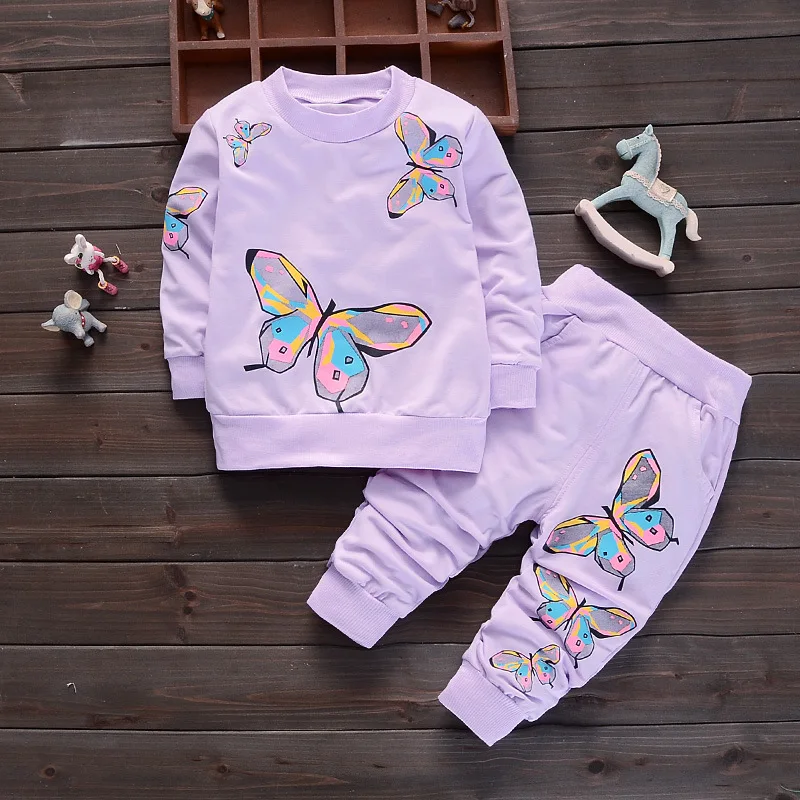 BOTEZAI Børn Piger Tøj Sæt 2021 Sommer Mode Stil Butterfly Trykt T-Shirts+Bukser 2stk Baby Piger Tøj Sæt