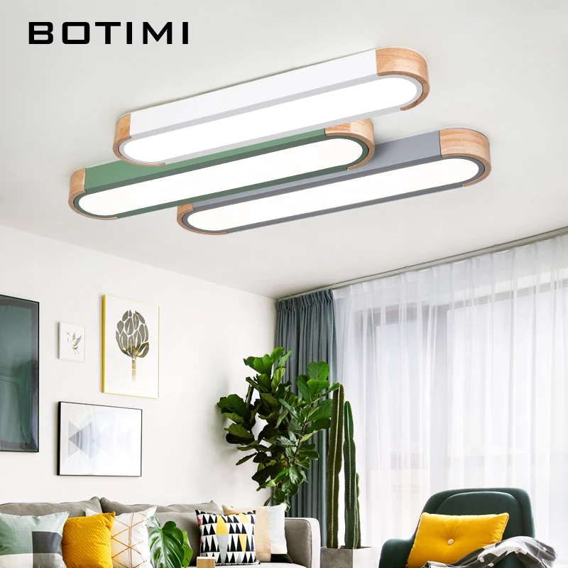 BOTIMI Kontor 220V LED-loftsbelysning Med Metal Lampeskærm Til Stue Lang Formet Soveværelse Træ Overflade Monteret Belysning