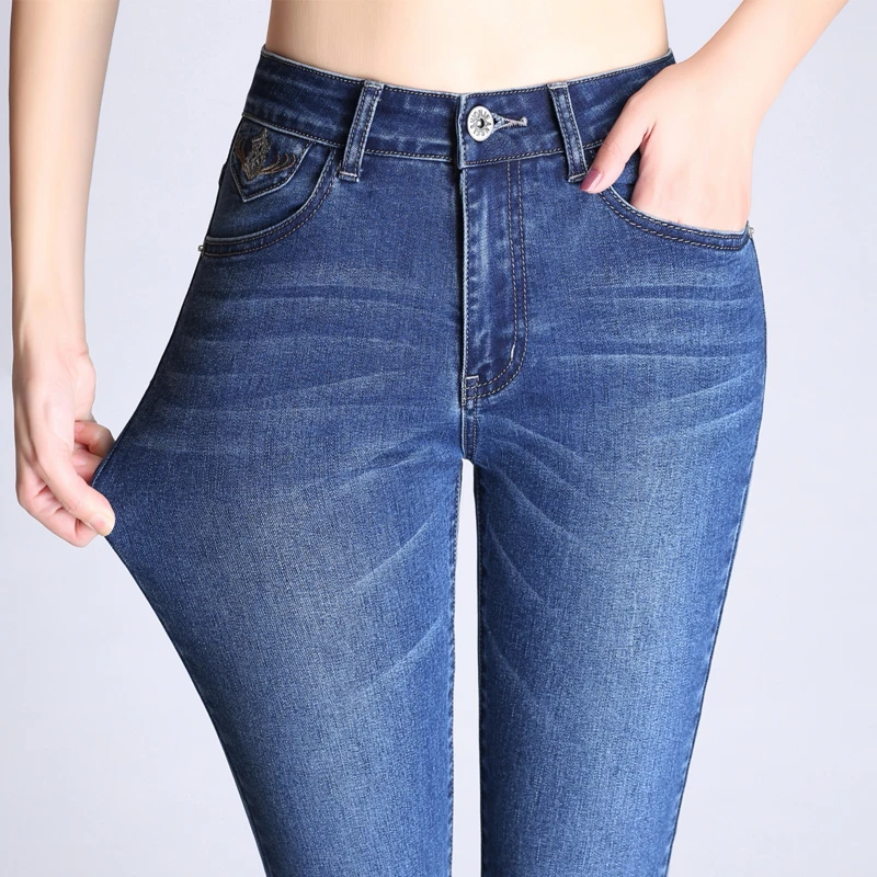 På tilbud! Brand Flare Pants Ridset Broderi Dame Smukke Tøj Jeans 2019 Høj Jeans, Tynde Plus Size Blå Bukser - Bunde > Iderammer.dk