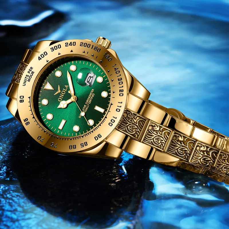 Brand ONOLA Business Casual luxury retro rustfrit stål golden herreur høj kvalitet guld ure til mænd