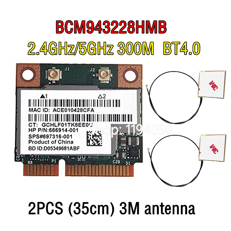 Broadcom BCM943228HMB BCM43228 2,4 Ghz /5 ghz Trådløse 802.11 A/B/G/N OG BT Bluetooth 4.0 Halvdelen MINI-PCI-E WIFI-Kort BCM943228