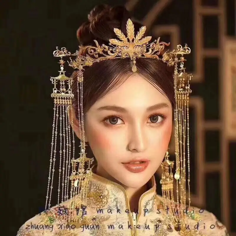 Bruden nye stil gamle kostume hat Kinesisk bryllup hår Phoenix crown palace retro KVAST ØRE sæt
