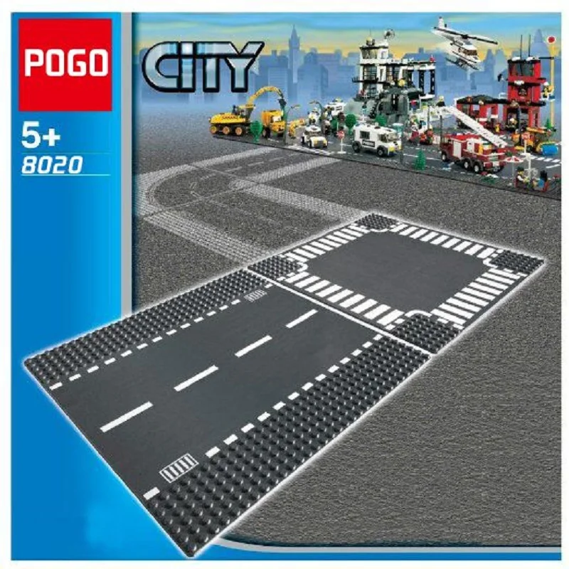 Byggesten City-Serien Street view Korsvej og Lige Vej Plade Fodpladen Mursten kompatibel med DIY Mini-Figurine Toy
