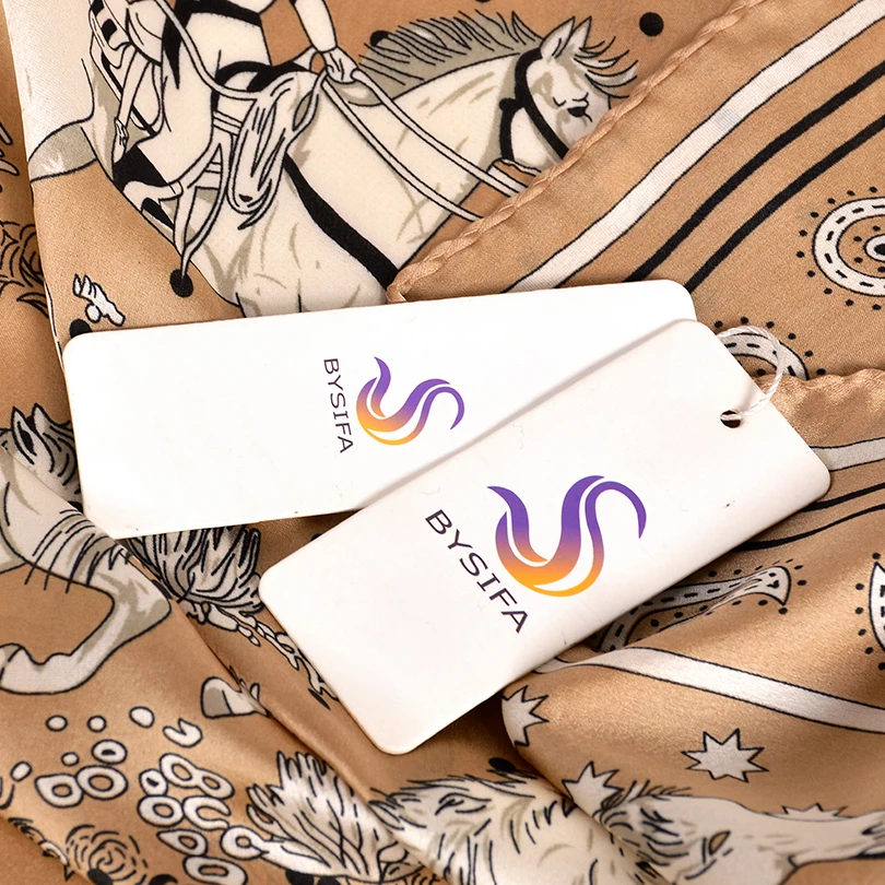 [BYSIFA] Khaki Damer Satin Silke Tørklæde Sjal Fashion Brand, Hesten Design fra det Store Torv, Tørklæder Foulard Top-Grade Tørklæder 110*110cm