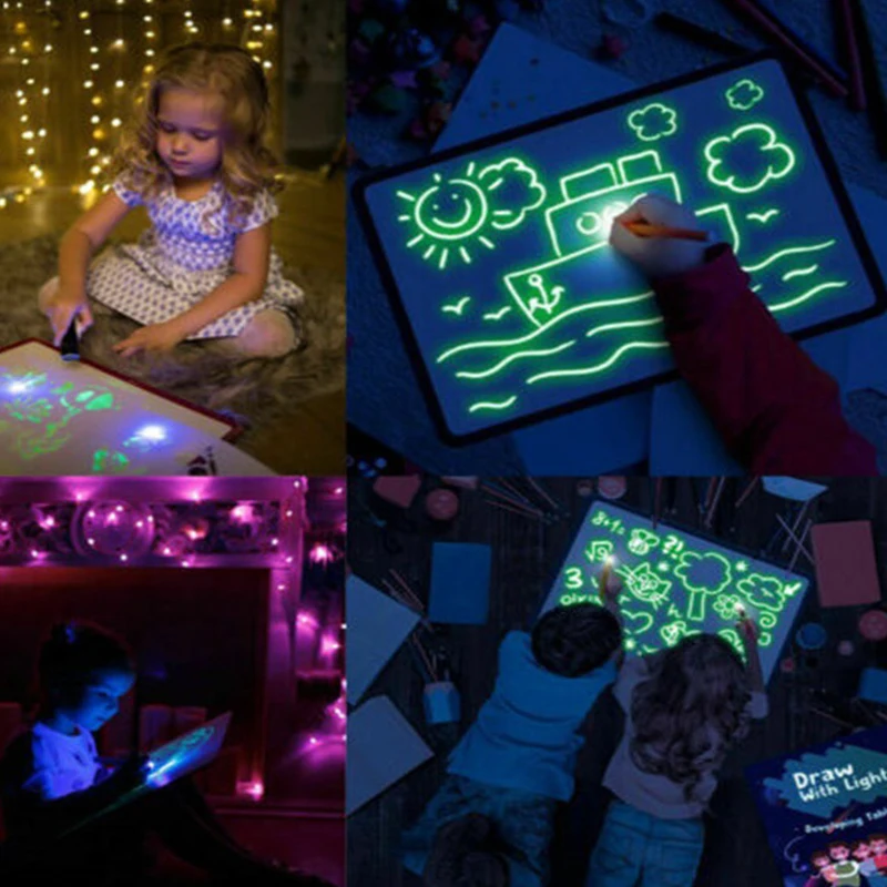 Børn, der er Pædagogisk Legetøj tegnebrættet Tablet Graffiti 1 stk A4 A5 Led Lysende Rå Magi Med Lys-sjov