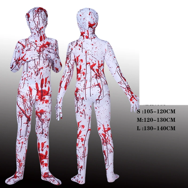 Børn Drenge Skelet Djævel Kostume Horror Skræmmende Zombie Halloween Kostume Til Cosplay Forklædning Kraniet Buksedragt Full Body Zentai Dragt