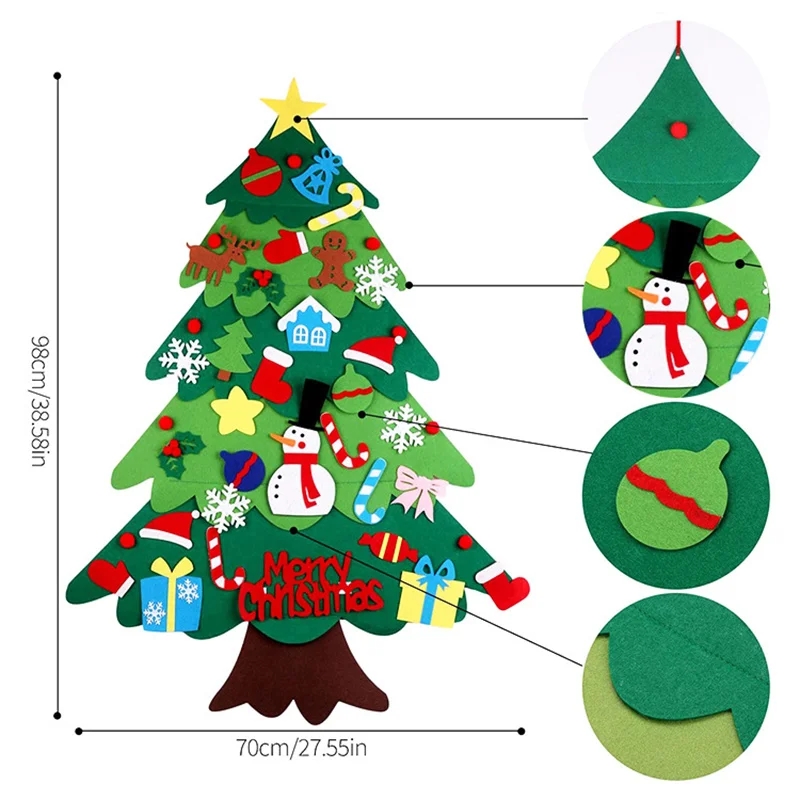 Børn Følte, juletræ og Sparet Ornamenter Bundt med LED String Lys LXY9