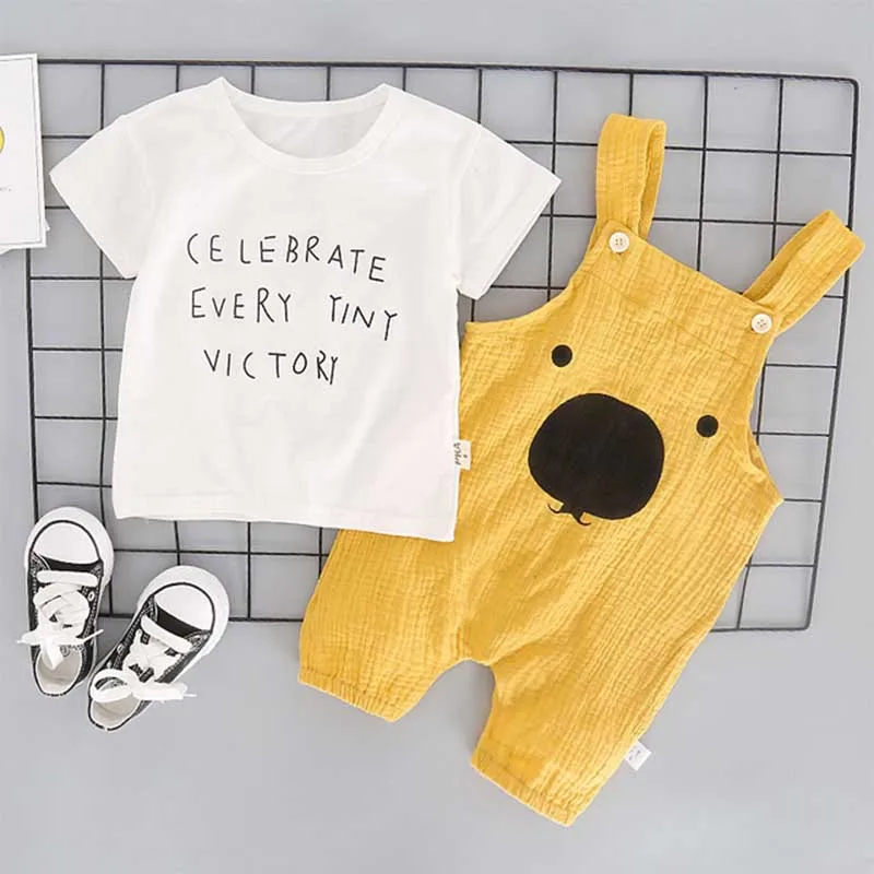 Børn Tegnefilm Bære Overalls T-Shirt Passer til Kid Pige Sommeren Afslappet Tøj Sæt Spædbarn Baby Dreng 2stk Bomuld Top Buksedragt Outfit