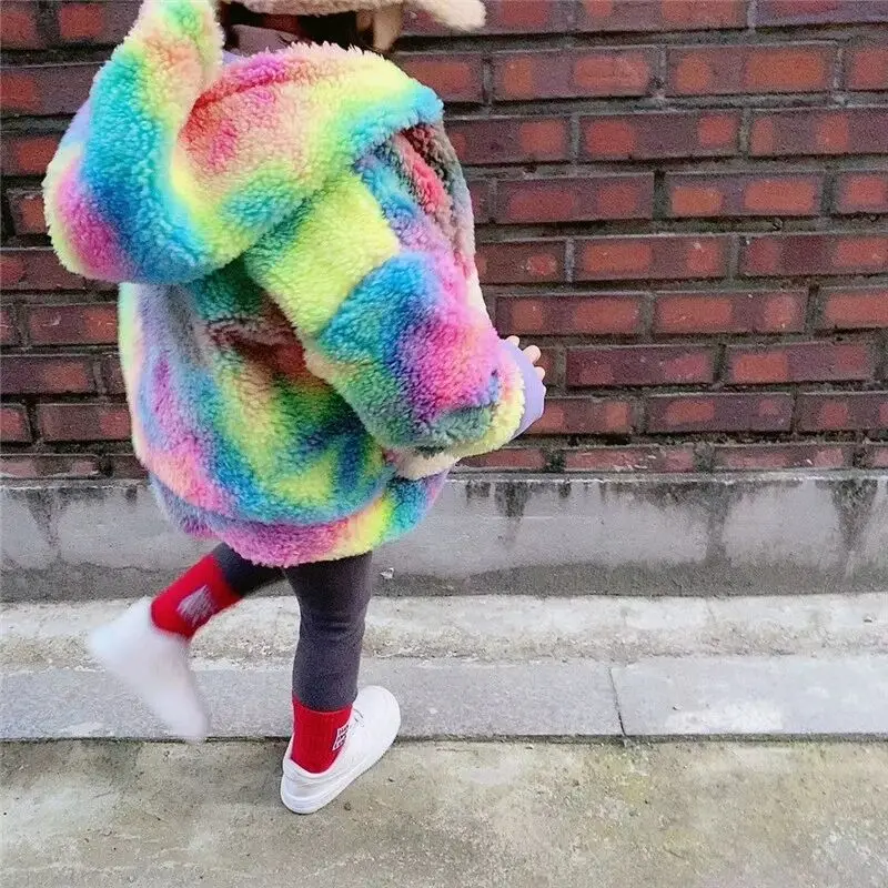 Børn vinterfrakke Tie Dye Stil Kids Jakker Ins Børns Lam Uld Frakke Piger og Drenge Baby Varm Frakke Tyk Lam Uld Frakke