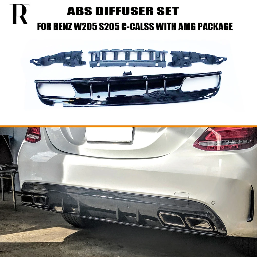 C63s Style 4 Outlet ABS Bageste Diffusor med Udstødning Tips til Benz W205 S205 4Door C180 C300 C200 C43 C63 med AMG Pakke 15 - 22