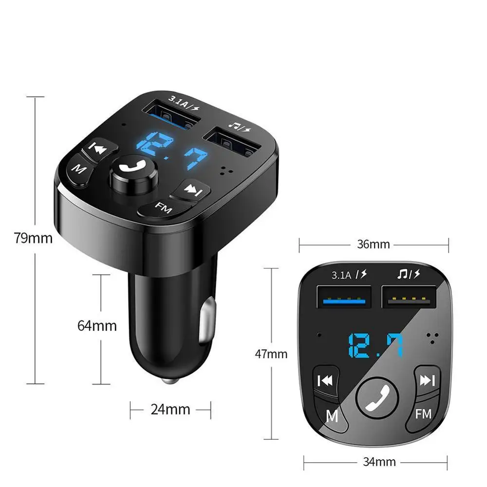 Car håndfri Bluetooth FM-Sender MP3-Afspiller Dual USB Oplader Passer til Enheder Udstyret Med Bluetooth Funktion