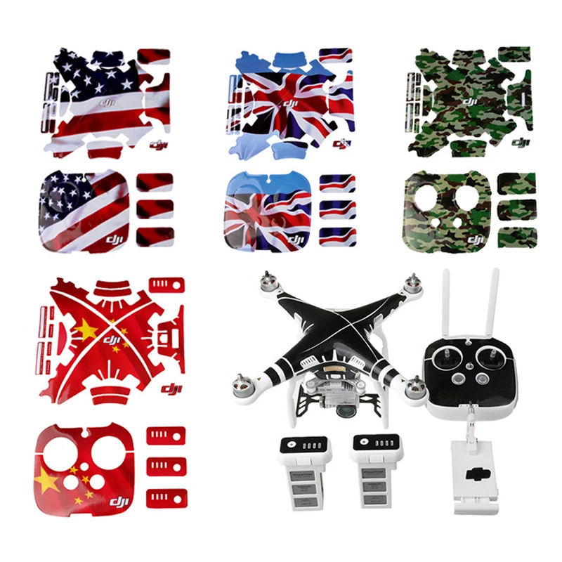 Carbon Vandtæt PVC Phantom 3 Decals Flag Wrap Hud Decal Klistermærker til DJI phantom3 Drone /fjernbetjening/batteri tilbehør