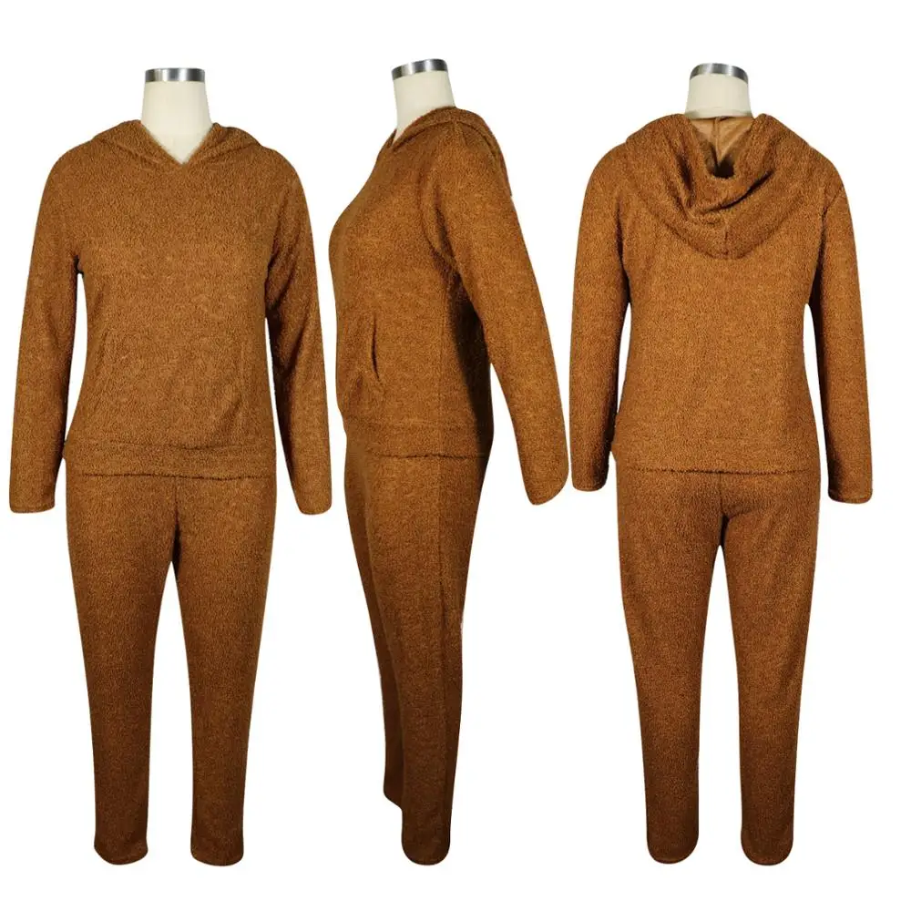 Casual Velvet Kvinder To delt Sæt Hooded Sweater Frakke + Lange Bukser til Kvinder Varm Træningsdragt Streetwear Vinter Tøj Til Kvinder