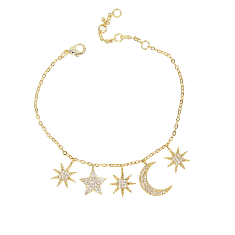 Charme og kæde armbånd armbånd til kvinder girl Julegave design cz banet moon star guld farve charmerende smykker