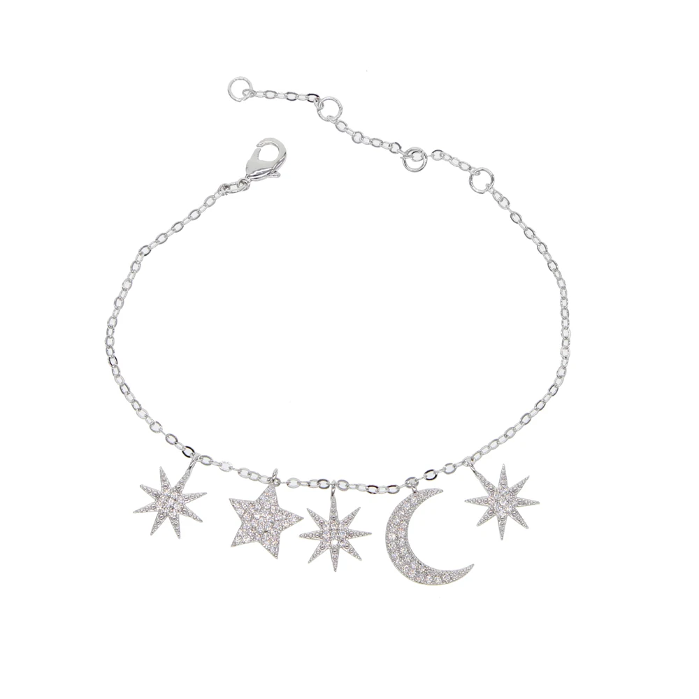 Charme og kæde armbånd armbånd til kvinder girl Julegave design cz banet moon star guld farve charmerende smykker