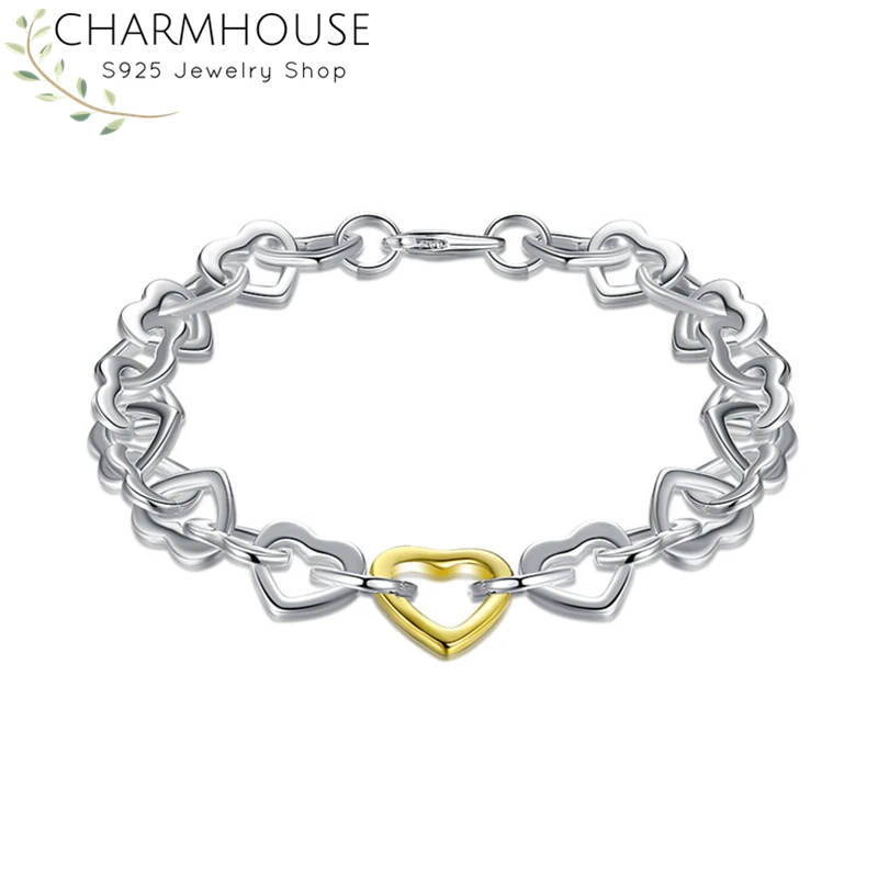 Charmhouse Rent Sølv Armbånd Til Kvinder Multi Hjerter Kæde Armbånd & Armbånd Armbånd Pulseira Nye Mode Smykker Bijoux