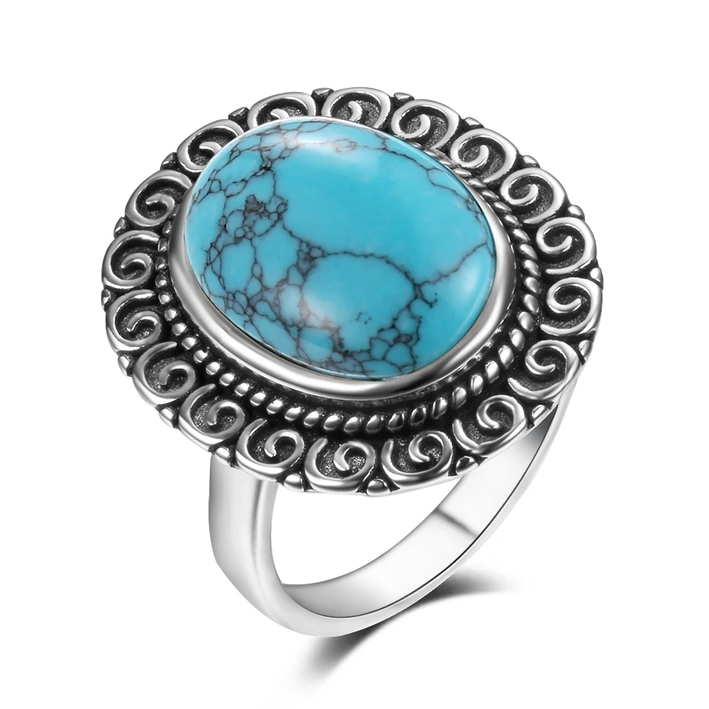Charms 10x14MM Naturlige Turkis Ringe Kvinders 925 Sterling Sølv Smykker, Ring Vintage års Jubilæum Gaver til Mænd