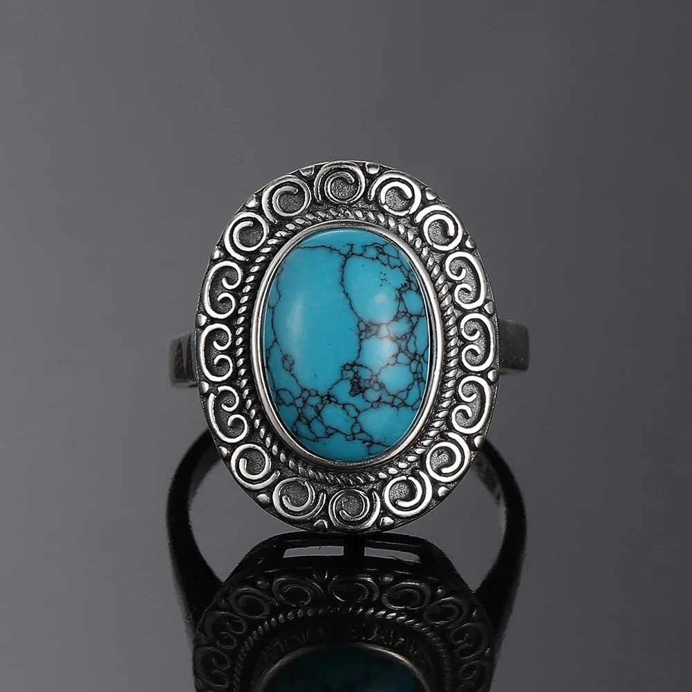 Charms 10x14MM Naturlige Turkis Ringe Kvinders 925 Sterling Sølv Smykker, Ring Vintage års Jubilæum Gaver til Mænd
