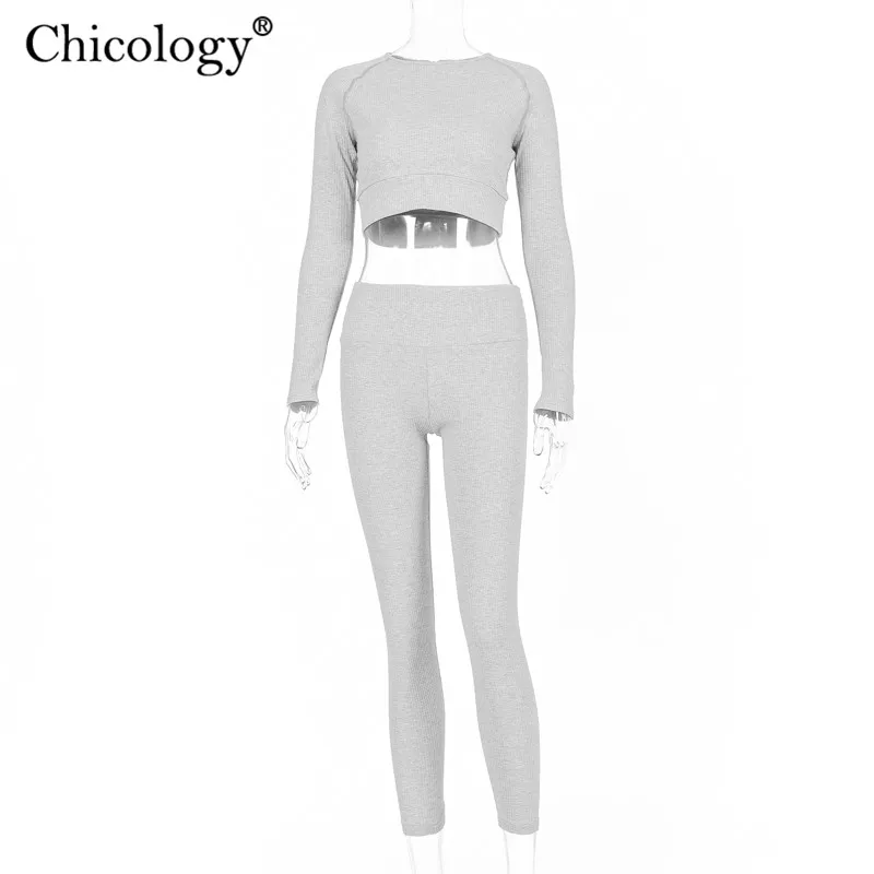 Chicology slim fit afgrøde top højde talje lange bukser kvinder 2 to stykke matchende sæt 2019 efterår og vinter kvindelige sportslige tøj