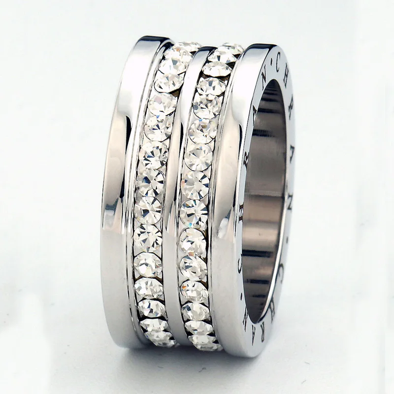 Chran Mærke Kostume Bryllup Smykker Finger Ringe Mode 2 Rækker Crystal forlovelsesringe for Kvinder