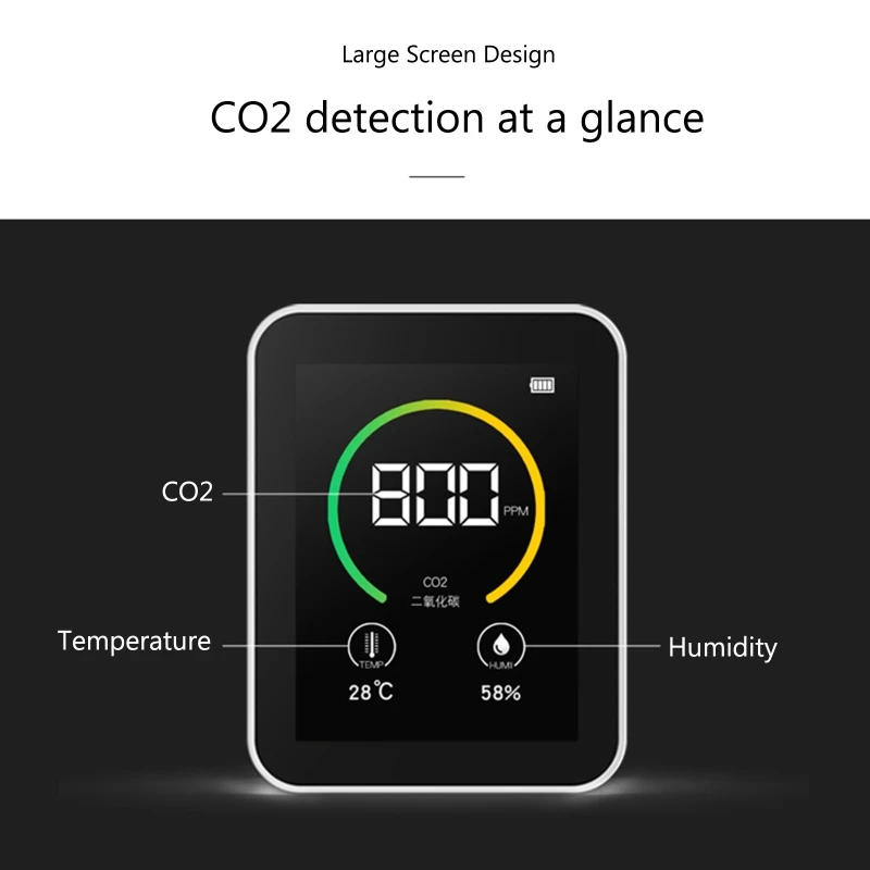 CO2-Air Quality Monitor Gas Tester Detektor Analyzer Kuldioxid Meter 400-5000PPM med Temperatur Luftfugtighed Display