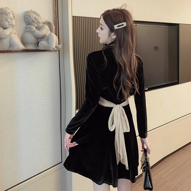 COIGARSAM Kvinder i ét stykke klæde koreanske Bælte Høj Talje Kjoler Black D619