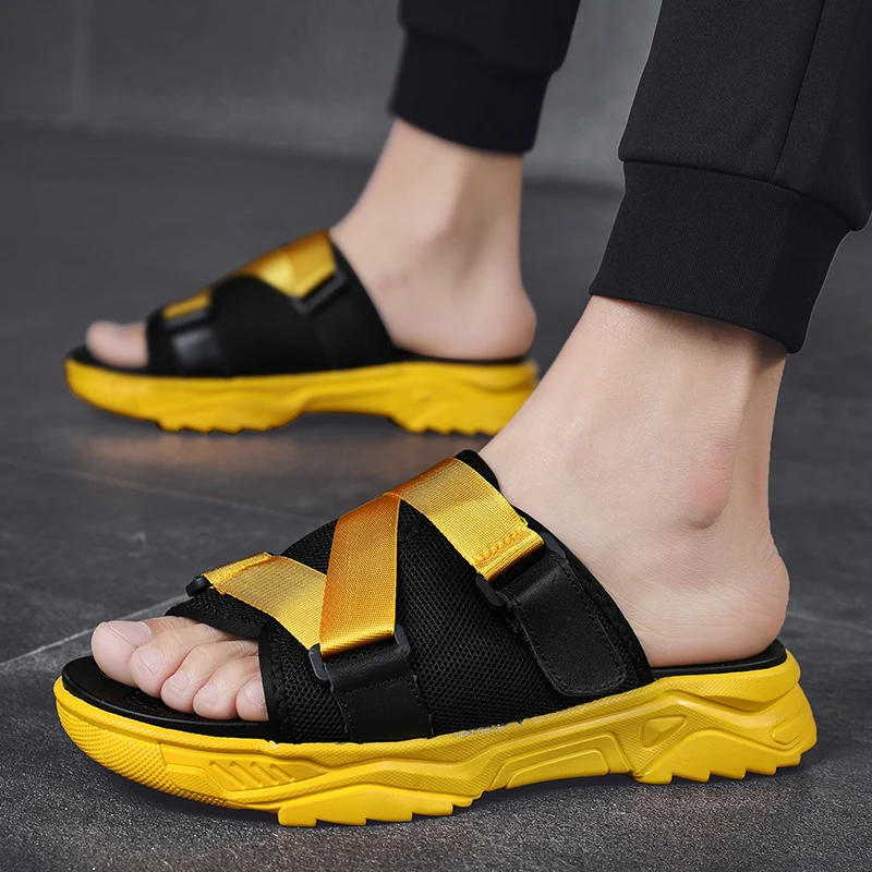 CYYTL Høj Kvalitet, Nyt Design Mænds mode Sommeren Tøfler Hot Solid Farve Læder Flade sandaler Casual Patchwork Klip-Klappere