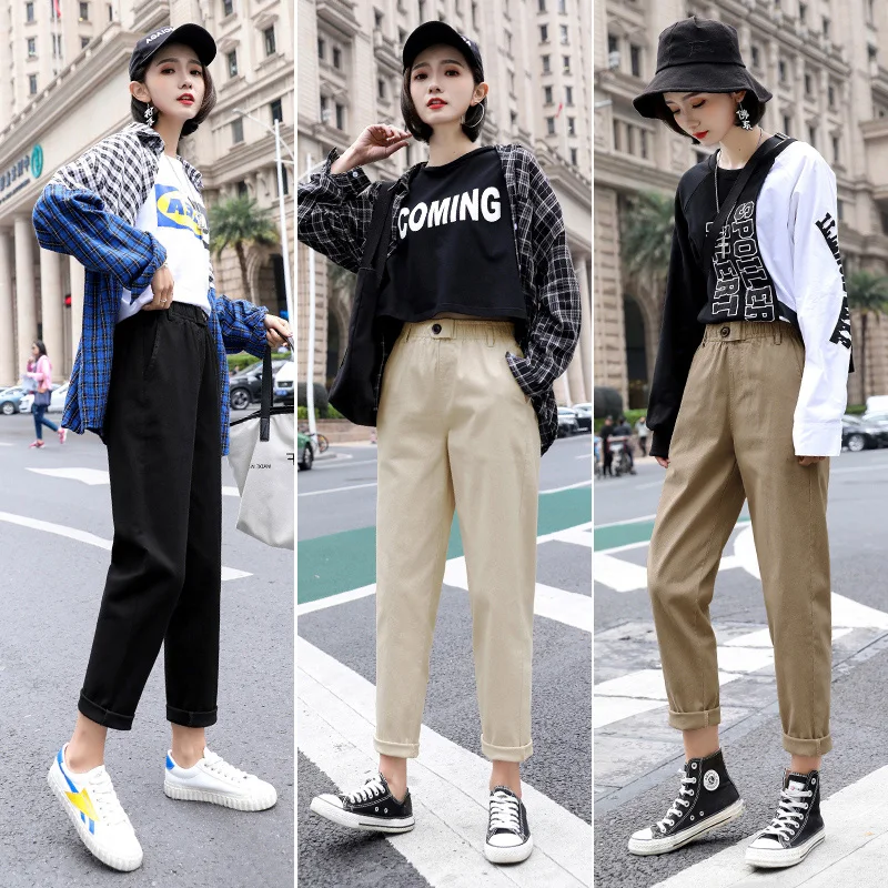 Dame Lige, Casual Bukser, Mode Overalls Koreanske Høj Talje Harem Bukser Løs Elastik I Taljen Plus Size Bukser Kvinder Bukser