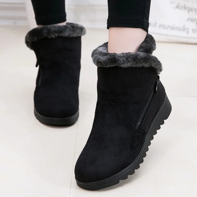 Dame Støvler-Wedge-platform sne støvler kvinder, tykke bløde lynlås skridsikker vinter sko størrelse 35-41
