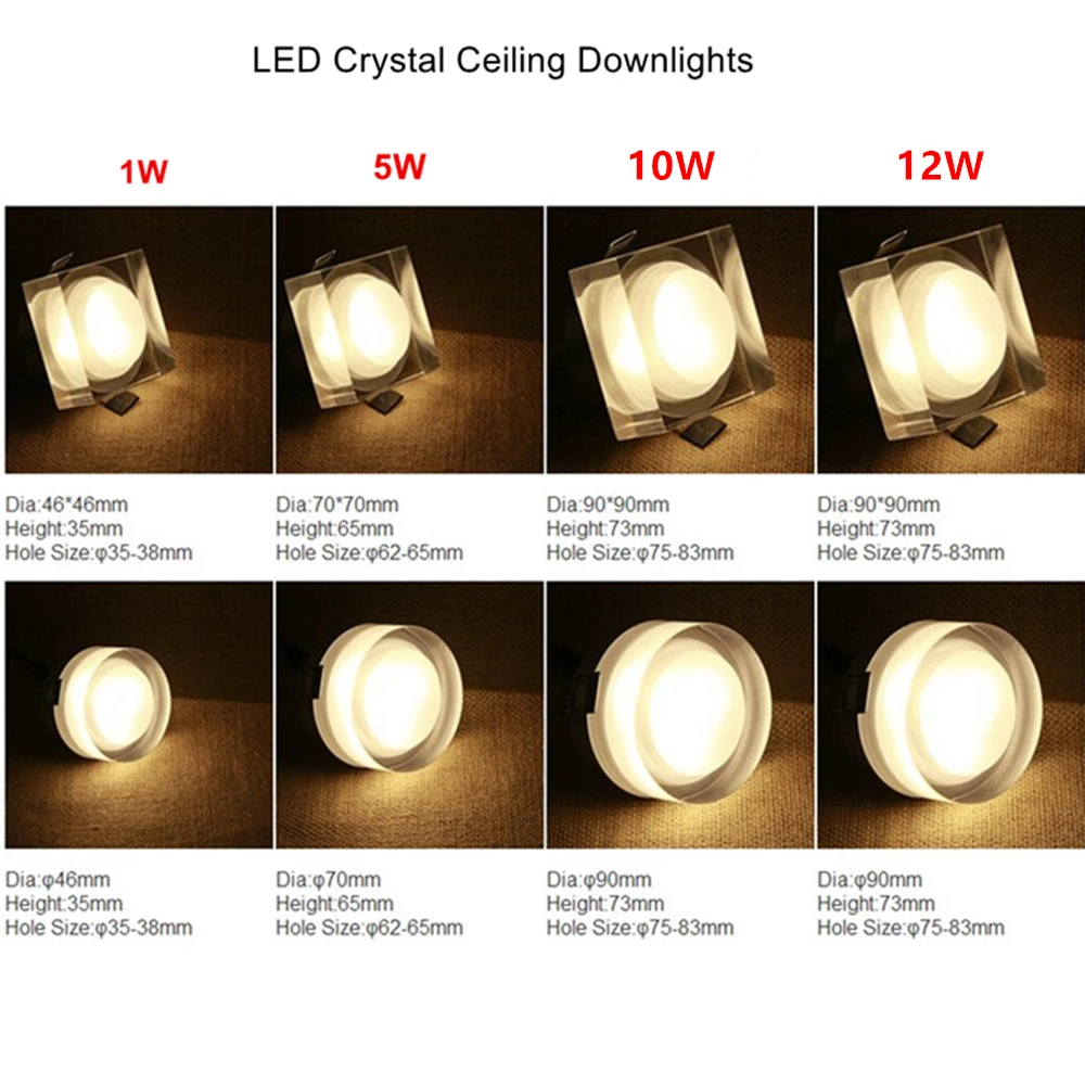 [DBF]LED Downlight 1W 5W 10W 12W Forsænket Runde/Firkantede LED Loft Spot Lampe AC 220V 230V 110V Indendørs Belysning 3000K 4000K 6000K