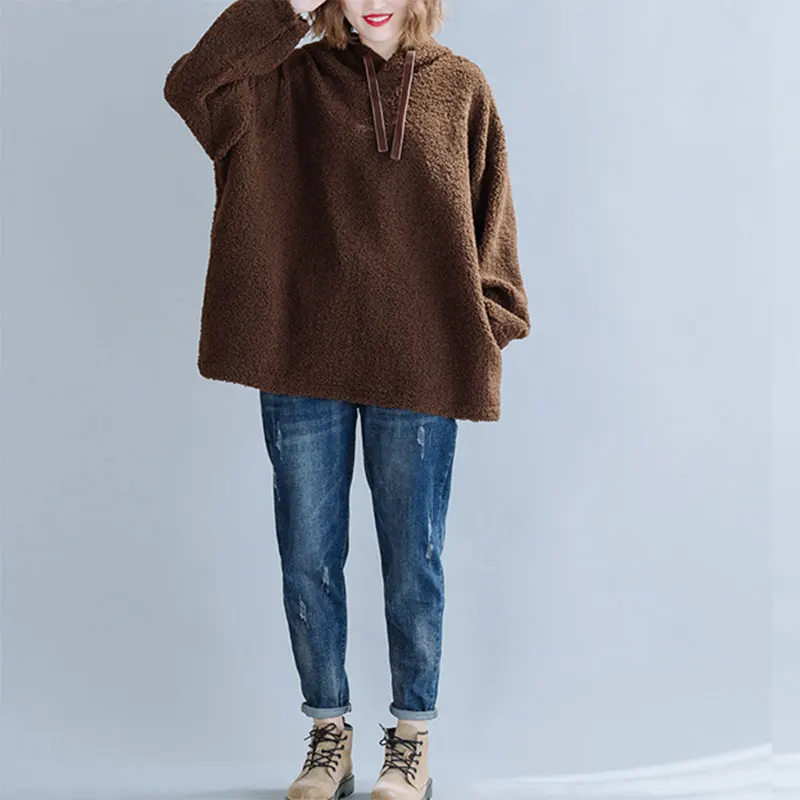 DIMANAF Plus Size Kvinder Hættetrøjer Sweatshirt Cashmere Toppe Stor Størrelse Fuld Ærme Afslappet Vinter O-Hals Nye Solid Rød 2020 Pullover
